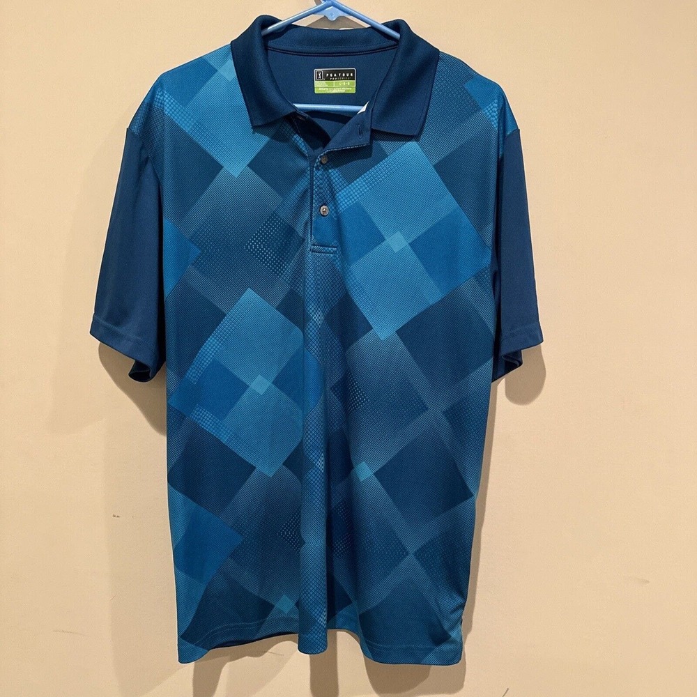 PGA Tour Polo Shirt Adult Large Blue/Green Golfing Golfer Casual‎ Mens